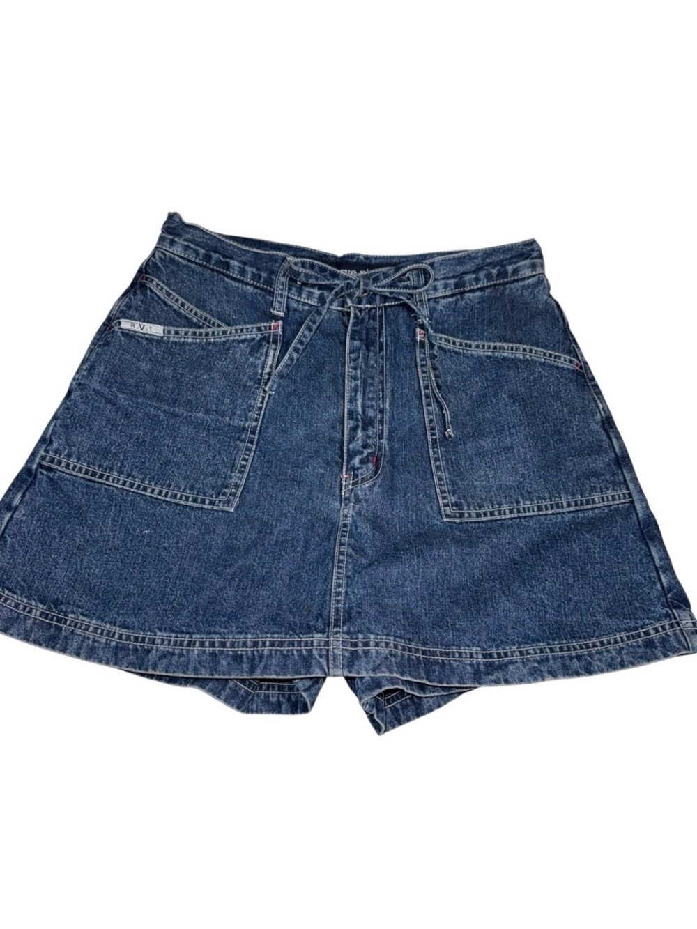 R.V.T. Women’s denim SKORTS SZ 28”X 15” Blue High Waist  100% Cotton Zip/Button